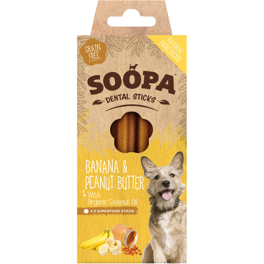 vegane Zahnpflege Kausticks Banane und Erdnussbutter 100g nicht Bio Soopa - Bild 1
